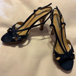 Navy patent leather heeled sandals size 8.5